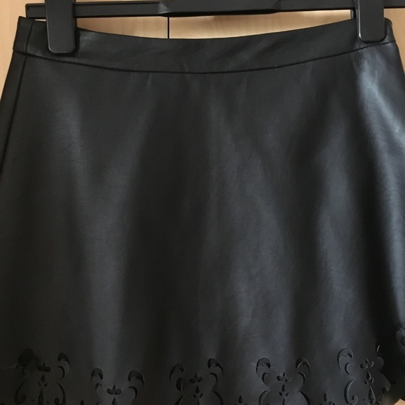 Club Monaco Black Leather Mini Skirt with Cut-Outs - Picture 3 of 3